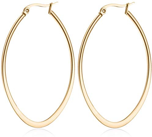 day.berlin Damen Creolen Drop in Gold 18k vergoldet, große Ohrringe oval aus 316L Edelstahl 5,4cm x 3,8cm / 2mm stark, nickelfrei und wasserfest