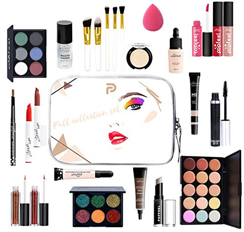 MKNZOME 25-teiliges Make-up-Set für Damen, professionell, mit Make-up-Tasche, Make-up-Paletten, Lidschatten, Lipgloss, Geschenkset für Geburtstag, Weihnachten