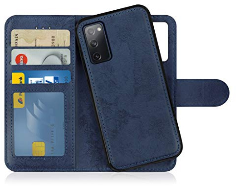 MyGadget Flip-fodral till Samsung Galaxy S20 FE - [avtagbart magnetfodral] - mobilfodral av läderimitation - [flipfodral med kortplats] skyddsfodral i mörkblått