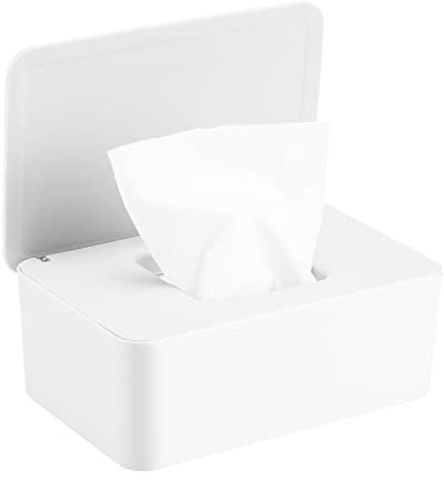 Wet Wipes Dispenser Box, Baby Wipes Dispenser, Toilet Wipes Dispenser Box Dry Tissue Wipes Napkin Box Cover Holder Keep Wipes Fresh with Lid Seal Dustproof for Home Office Organiser Storage, White