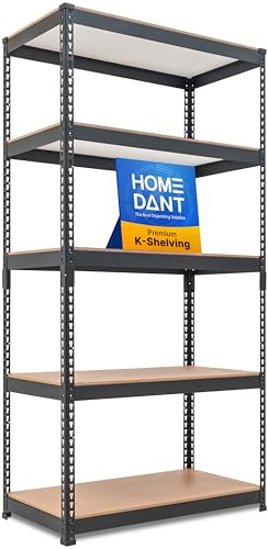 HOMEDANT Deep Width 5 Tier Heavy Duty Garage Shelving Adjustable Metal Rack Storage Shelves Standing Shelf Unit Organizers Pantry Closet Black 1Pack (35.9 W x 18.2 D)