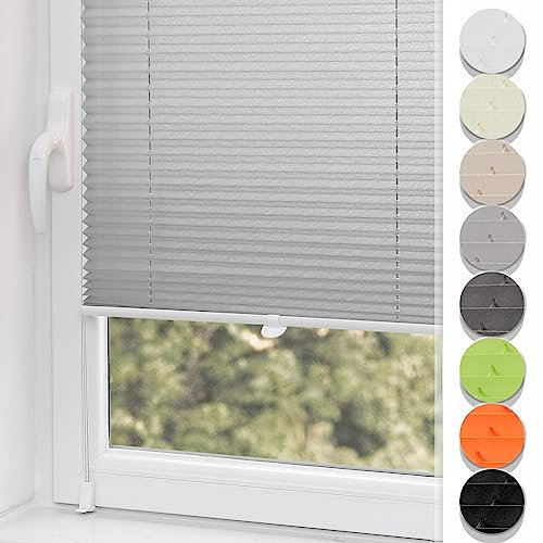 Buseu Plissee Klemmfix 60x180cm(BXH) Hellgrau Easyfix Faltrollo ohne Bohren Lichtdurchlässig Rollos für Fenster & Tür
