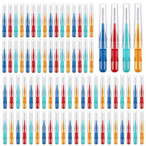 80 Pcs Interdental Brushes, Soft Dental Brushes Dental Brushes Teeth Flossing Brushes Dental Floss Brush for Cleaning Gaps Between Teeth (4 Colors)