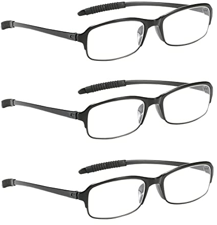 NRDIK PROFLEX Gafas de lectura flexibles (paquete de 3), antichoques, antiarañazos, antideslizantes, unisex (mujeres y hombres) (Oval; BLK; +3.5)