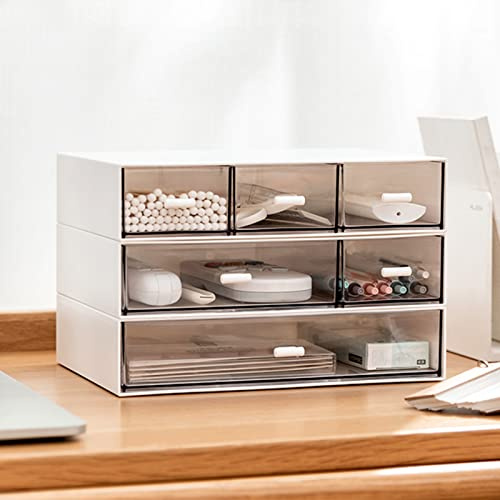 HCLRW Schreibtisch-Organizer, 6 Schubladen, Weiß, Kunststoff, Kunststoff-Rahmen, perfekt für Sammlung, kleine Gegenstände, Kosmetik, Büro, Organisation