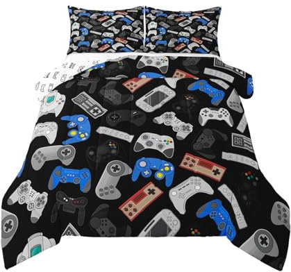 Erosebridal Juego de edredón con diseño de consola de videojuegos para adolescentes, edredón moderno de plumón tamaño King para niños, niños, jóvenes, juego de ropa de cama de videojuegos para