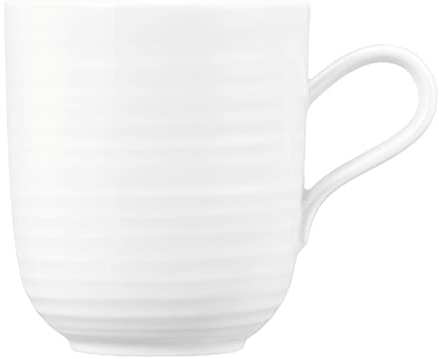 Seltmann Weiden Terra Kaffeebecher, 400 ml, Henkelbecher mit spiralförmigem Relief, Spülmaschinen- und mikrowellenfest, Porzellan, Weiß