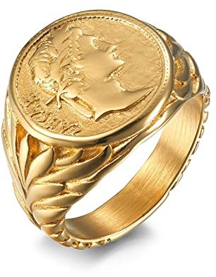 Bague Acier Vintage Dorée Fiançailles Empire Romain César Le Grand - Saint Valentin Mariage Homme Taille 62