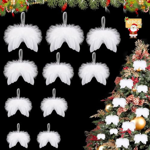 10 Stück Engelsflügel Deko, Engel Flügel Anhänger Weihnachtsbaum, Christbaumschmuck Weiß Engel Federn Deko, Engelsflügel Weihnachtsbaum Deko,Weiß Weihnachtsschmuck, Weihnachtsbaumschmuck