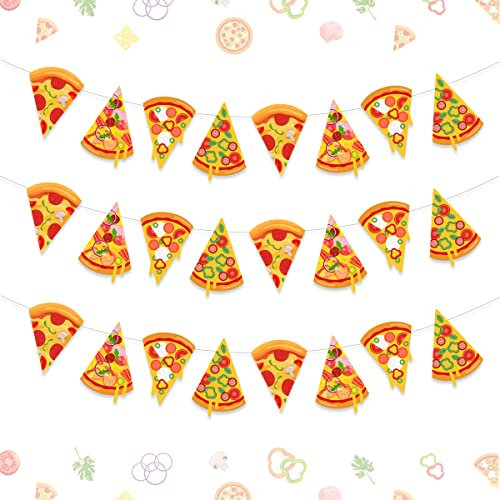 Fangleland 3 Stück Pizza-Fotobanner, Pizza-Themen-Wimpelkette, Girlande für Babyparty, Geburtstag, Junggesellinnenabschied, Fast-Food-Themen-Dekorationen