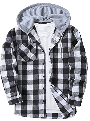 SwissWell Flanella Camicia Uomo Manica Lunga Giacca a Quadri Camicia da Boscaiolo Cotone Casual Button Down Jacket Petto vestibilità Regular Fit (1478-Bianco Nero 3XL)