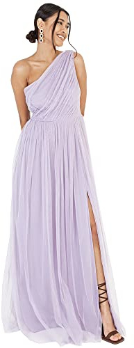 Womens Ladies Maxi One Cold Shoulder Dress with Slit Split Sleeveless Prom Wedding Guest Bridesmaid Ball Evening Gown