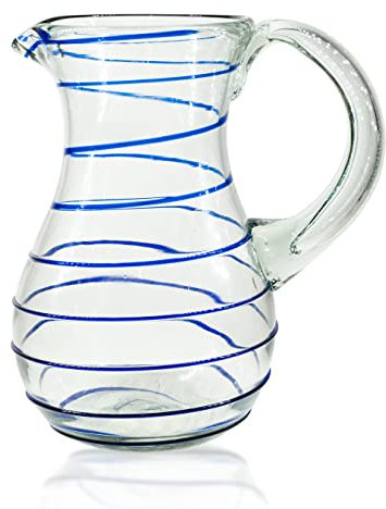 kailash Wasserkrug Karaffe - mundgeblasener mexikanischer Glaskrug bauchig mit Henkel - 100% Recycling Glas - 1 Liter - Fair Trade (Spirale)
