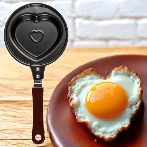MIJOMA Mini poêle à frire avec revêtement antiadhésif, mini poêle à œufs frits Mini poêle à œufs avec poignée, anti-adhérente, portable Ø 12 cm (cœur)