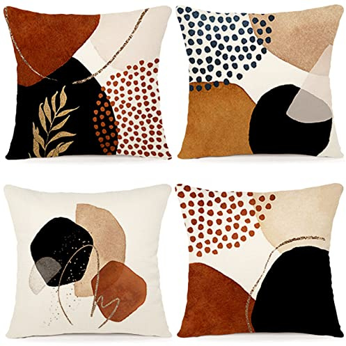 YCOLL Kissenbezug 50x50 4er Set Dekokissen Leinen Kissenhülle Modern Sofakissen Boho Kissenbezüge Abstrakte Muster Kissenhüllen für Sofa Schlafzimmer Couch Outdoor Kissen 50x50 A092