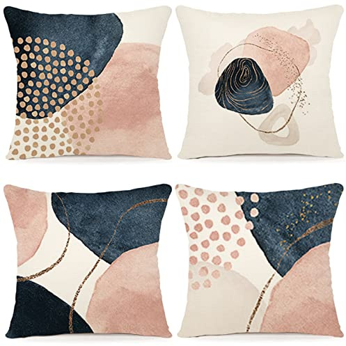 YCOLL Kissenbezug 50x50 4er Set Dekokissen Leinen Kissenhülle Modern Sofakissen Boho Kissenbezüge Abstrakte Muster Kissenhüllen für Sofa Schlafzimmer Couch Outdoor Kissen 50x50 A091