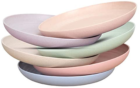 Zuvo Plastic Plates Reusable Set of 6 - Unbreakable Plastic Dinner Plates 6 Inches - Safe from Dishwasher & Microwave - Mix Colors, [Mixed], Blue,Green,Pink