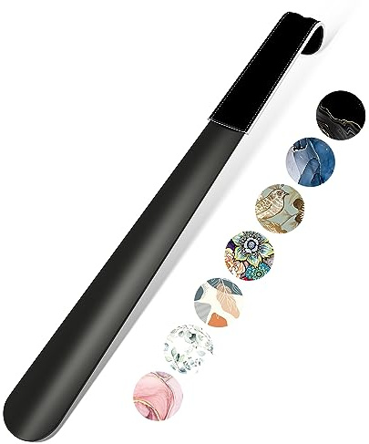 Gukeniu 16.5 Inch Long Handle Shoe Horn for Seniors Men Women Kids, Metal Shoe Horns for Boots, Black