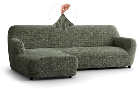 PAULATO - Bezug für Sofas mit linker Halbinsel (gesehen von vorne), Sofabezug für Ecksofa in L-Form aus Mikrofaser, kratzfestes und maschinenwaschbares Gewebe, Made in Italy, Vittoria Grün