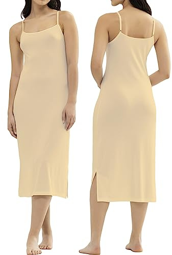 BestSale247 Sexig underklänning för kvinnor med justerbara remmar underkjolar nattlinne, Beige lång, L-XL
