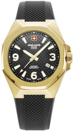 swiss alpine military 7005.1 - Reloj analógico de Cuarzo para Hombre (Silicona), Dorado/Negro/Negro - 1817sam, Correa