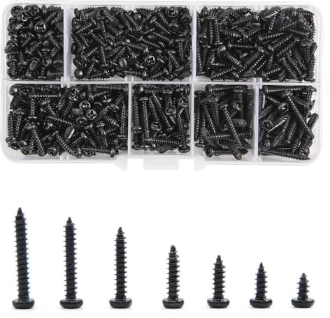 500 Stücke Selbstschneidende Schrauben Set Kohlenstoffstahl | Schwarz M3 Cross Pan Head Sortiment Kit mit Clear Box für Kunststoff Holz Weichmetall