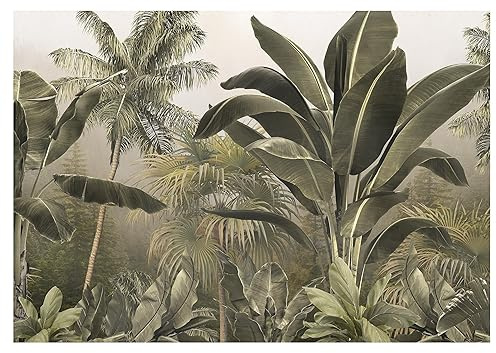 WallArena Papier Peint Panoramique Intissé Jungle Feuilles Forêt tropicale 312x219 cm Chambre à coucher Salle de séjour Photo Non Tissé Muraux Moderne Trompe l'oeil