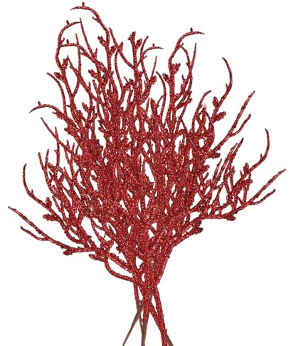 Fadcaer 12 Pack Artificial Glitter Berry Stem Ornaments, Christmas Glitter Berries Stems, Christmas Artificial Berry Twig Glitter Sticks Decorative for DIY Crafts Wreath Christmas Tree Decor (Red)