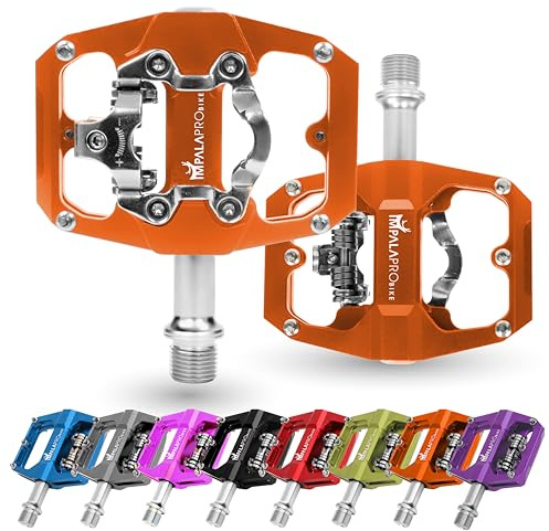 IMPALAPRO - Pedali SPD MTB 9/16'' in Alluminio CNC - Pedali Doppia Funzione Compatibili con Shimano SPD: Piattaforma Antiscivolo e Attacco SPD Regolabile perfetto per pedali MTB e gravel (Arancione)