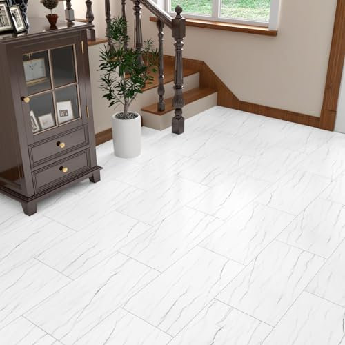 Yullpaper Fliesenaufkleber Boden PVC Bodenbelag Fliesenoptik Selbstklebend 15 Stück Venylbodenbelag Klick Selbstklebende Fliesen Boden Grau Weiß Waschbar Bodenfliesen Klebefliesen Bad Boden 60 X 30cm