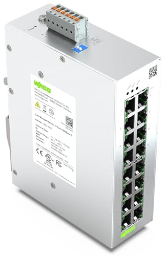 WAGO Switch industriel 852-1816 | avec 16 voyants d'autonégociation et de diagnostic du panneau avant des ports ETHERNET 10/100/1000 Mbit/s, prend en charge jusqu'à 8 000 adresses MAC absolues