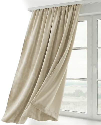 BEAUTEX Samt Vorhang Kräuselband U-Band Gardine Velvet abdunkelnd und Blickdicht, 140x225 cm (Breite 140 cm, Höhe 225 cm, Beige) | Weicher Velvet-Samt, blickdicht, lichtmindernd, pflegeleicht, viele Farben und Größen