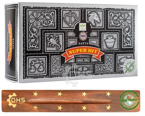 Satya Nag Champa Super Hit Incense Sticks | Full Box of 12 | With DHS Incense Stick Holder | Used for Aromatherapy, Yoga, Meditation, and Relaxation
