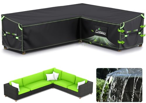 Uirway L-förmige Gartenmöbel-Abdeckung, 286x 222 x 87 cm, wasserdicht und winddicht, Gartenmöbel, Outdoor-Ecksofa-Schutz mit reflektierenden Streifen, Gartenmöbel-Sofa-Schutz, rechteckige Abdeckung