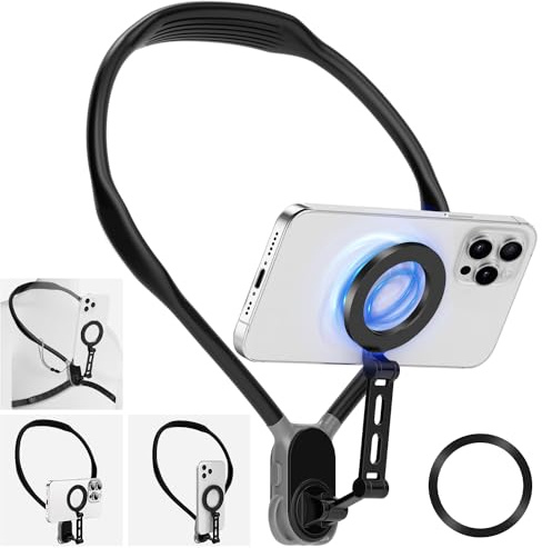 Yolycen Neck Phone Holder for Recording, Neck Tripod for iPhone, Magnetic Neck Chest Mount, Hands-Free POV Cell Phone Necklace Holder for iPhone 15 14 13 12 Series and All Android Phones