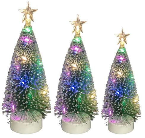 Tisch-Weihnachtsbaum mit Lichtern 3 Stück Tabletop Weihnachtsbaum mit Lichtern Mini Künstlicher Weihnachtsbaum mit LED Lichterketten Weihnachtsfeier Dekoration Miniatur Tischdekoration (C)