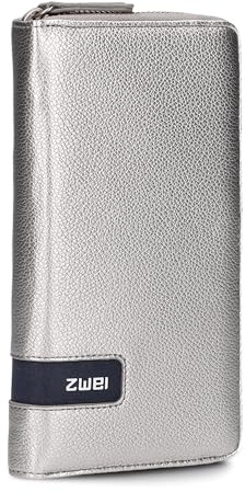 Zwei große Damen Geldbörse M.Wallet MW2 Portemonnaie aus weichem Kunstleder, Geldbeutel mit umlaufendem Reißverschluss, 15 Kartenfächern, 2 Scheinfächern, Münzfach & Sichtfach (Silver)