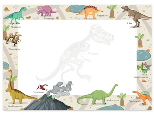 Schreibtischunterlage Dinosaurier Kinder Papier DIN A3 | 25 Blatt Block zum Malen, Schreiben und Kritzeln | 1er oder 2er Pack | Malunterlage für Jungen und Mädchen (Dinos | DIN A3 | 2er Pack)