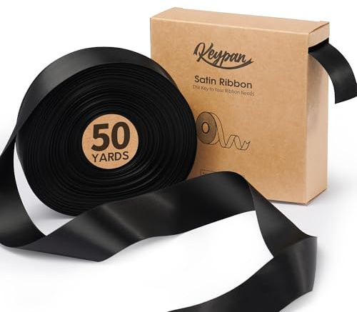 Keypan Satinband Schwarz Geschenkband Schleifenband 3,8cm x 45,7m | Doppelseitiges Seidenband für Geschenkband Hochzeit, Blumensträuße, Schleifen, Basteln