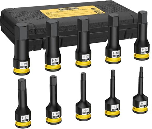 AMTOVL Juego de 10 Llaves de Vasos Hexagonal 1/2,Llave de Vaso Punta Allen(5 mm-19 mm),Acero de Aleación S2,Puntas Hexagonales de Alto Impacto para Reparación de Automóviles