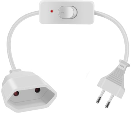 HuaLiSiJi Rallonge Euro Cable avec Interrupteur 2.5A 250V Câble D'extension Euro avec Interrupteur 2x0.75 mm², pour Appareils Ménagers, Lampes de Table, Téléviseurs, Ordinateurs Etc (Blanc, 0.5 m)