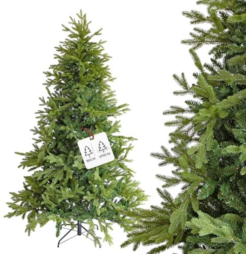 Árbol de Navidad Extra frondoso y Realista, Natural de PVC, fácil de Montar, con Base Estable, 897 Ramas densas para Decoraciones navideñas de Gran Impacto, 180 cm