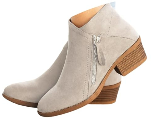 Onsoyours Bottines d'automne pour Femme En Daim Talons Bloc Bottes à Enfiler Bottes de Bureau élégantes Bottes de Travail pour Femme A Beige 36 EU