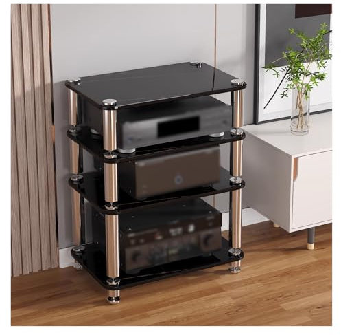1 2 3 4 Tier Heavy Duty Audio Video Equipment Rack Stereo Receiver Component Cabinet, Media Stand Game Console Storage Unit, CD Record Player Speaker Amplifier Turntable Corner Shelf For Hom