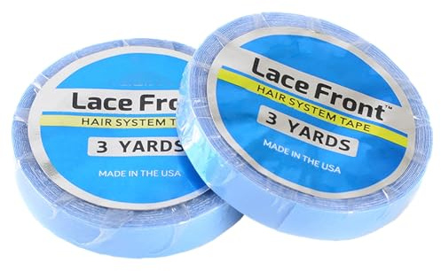 2Pcs Lace Front Wig Support Tape, Double Sided Adhesive Roll Sticky Tape, Hair Extension salon Blue Tape, Invisible Sticky Hair Extension Tapes, Lace Wig Tape, 0.8CM x 3Yards
