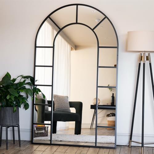 Jobu | Full Length Black Metal Arched Window Mirror - 200cm x 120cm | Mio