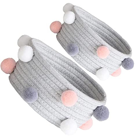 Cabilock Set Mit 2 Make-up-aufbewahrungskörben Grau Gewebter Seilkorb Plüsch-kosmetikhalter Für Tisch Heimdekoration Babyzubehör