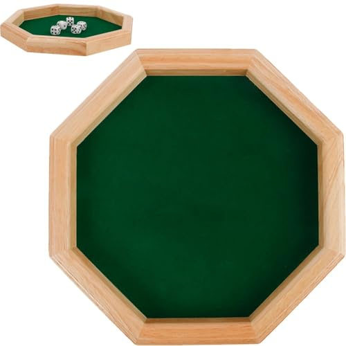Muteitt Würfeltablett Aus Holz, Achteckiges Tablett, Filz Ausgekleidet, Würfelmünze, Schlüssel-geldbörsenhalter Für Zuhause, Bar, Tischplatte, Würfelspiele Wie RPG, DND