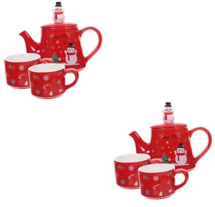 Cabilock 2 Set bottiglia d'acqua pupazzo di neve tazza da tè teiera di natale retrò tazza carina tazze natalizie stoviglie per l'home office strumento per servire il tè ceramica rosso