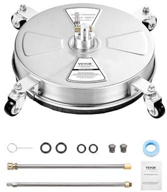 VEVOR 430 mm Hochdruckreiniger-Oberflächenreiniger, Flächenreiniger aus Edelstahl mit 4 Rädern, max. 4000 PSI, 1/4 Zoll Schnellanschluss, 2 Sprühdüsen, 2 verlängerte Stäbe für Beton, Terrasse, Deck